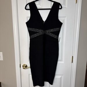 ✨ BEBE Rhinestone Bodycon Midi Dress | Black | Size L | NWT